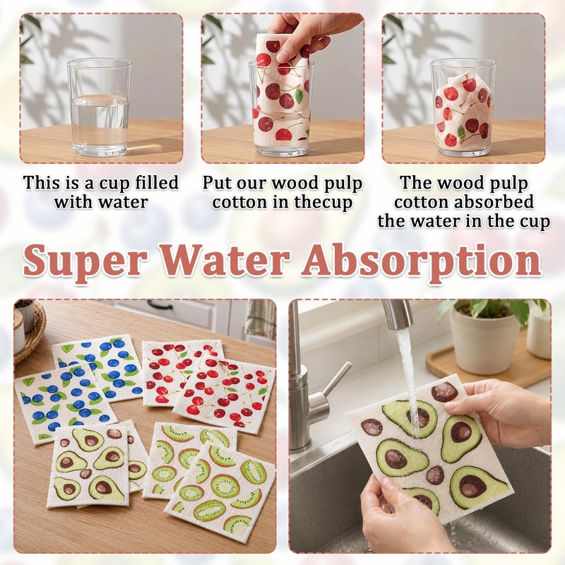 8 Pcs Swedish Dishcloth,Reusable Dish Clothes for Washing Up Kitchen