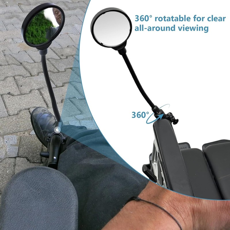 Wheelchair Rear View Mirrors, 360° Rotating Telescopic Wide-Angle Rearview Mirror