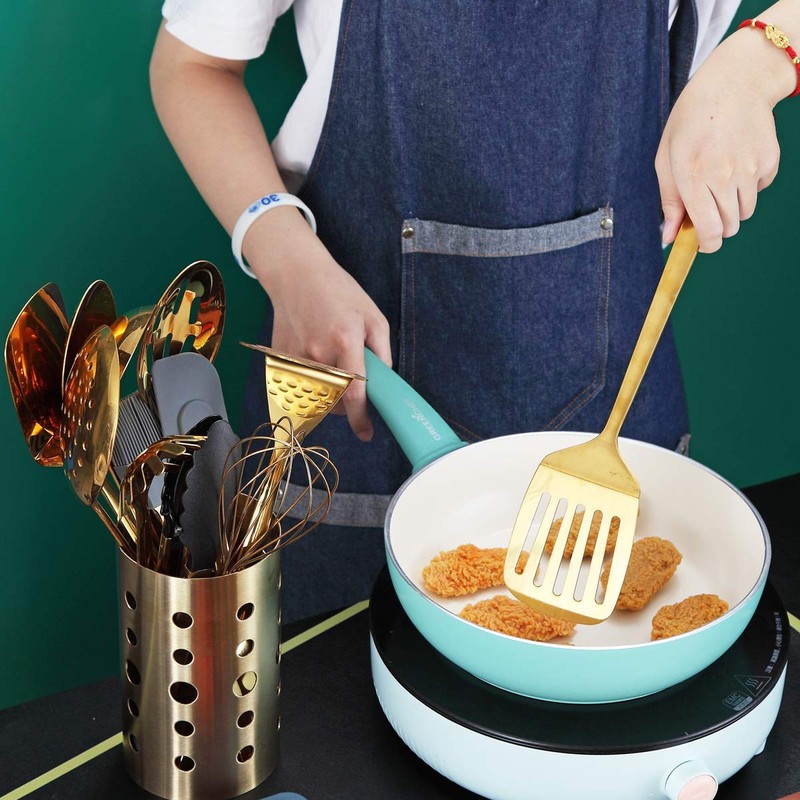 Gold Spatulas, Berglander Slotted Turner Titanium Gold Plating, Metal Spatulas