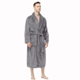 Yurhap Mens Fleece Robe, Soft Plush Robe for Men, Fluffy Bathrobe with Belt & 2 Pockets, Steel Grey, 2X-3X