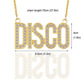 Weenkeey Disco Sign Necklace Rhinestone Disco Gold Chain 70s 80s 90s Hip Hop Gold Necklace for Men Women