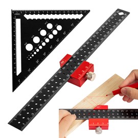 Woodworking Set Square Tool, 7 Inch Metric Triangle Scale Ruler Speed Square & 12Inch 45 90 Degrees Slide Ruler Set, Multifunctional Rafter Square Carpentry Layout Measuring Woodworking Tool