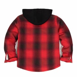 ThCreasa Flannel Shirts for Girls Boys Plaid Sherpa Fleece Lined Snap Fuzzy Hoodie Youth Flannel Shirt Jacket Red XL 14-16