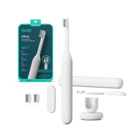 Quip Ultra Next Generation Smart Toothbrush - Timed Electric Toothbrush with Case - Replaceable Brush Head, Soft Bristles, Silicone Handle, 30-Day Battery Life - Travel Toothbrush - Stone