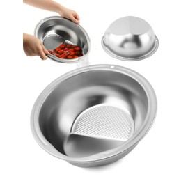 Rice Washer Strainer Bowl, Fine Mesh Rice Rinser Multi Purpose Ric-e Drainer Strainer Colander Bowl Kitchen Tool for Cleaning Fruits, Vegetables, Bean (COLOR:silver)