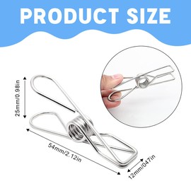 Stainless Steel Clothes Pegs, Pack of 60 Washing Pegs, Stainless Steel Clothesline Clips, Multifunctional Metal Clips, for Towel, Clothes, Socks, Clothesline, Camping, Paper Files