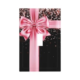 Rose Gold Glitter Bling Single Toggle Light Switch Cover Pink Bow Decorative Wall Plate 1 Gang Device Electric Switchplate for Home Country Decor Mid Size