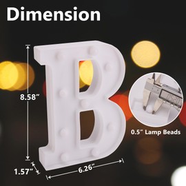 LED Marquee Sign Light Up Letters, 26 Alphabet Light Up Letters Sign, Battery Powered LED Letter Lights for Night Light, Wedding, Birthday, Party, Holiday or Home Decor(Letter B, Warm White)