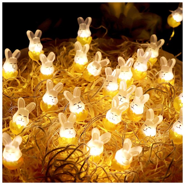 Cute Rabbit String Lights Bunny Fairy Lights 10FT 30 LED Battery Warm White Night Light Waterproof Outdoor Indoor Room Bedroom Wall Home Décor Wedding Birthday Party Garden Decoration