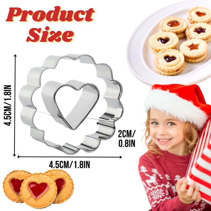 Crethinkaty 9 Pcs Mini Christmas Linzer Cookie Cutters Set, Christmas