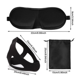 AWAVM 3-Piece Set of Adjustable Anti Snoring Chin Strap, Eye Mask and Storage Bag, V-Shaped Face Support Strap, Effectively Solving Snoring, Suitable for Men and Women's Anti Snoring Device
