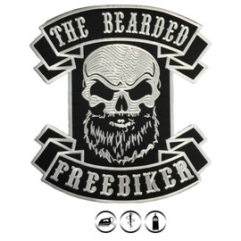 Embroidered Iron on Patch - Big Patch - The Beard Freibiker XXL - Patch Biker - Skull - Motorcycle Embroidered Patch for Sew on Vest Jacket or Clothes DIY