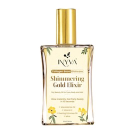 INYVA Shimmering Elixir Gold Dry Oil for Face, Body & Skin | Radiant Glow in 10 Seconds | Nourishes with Macadamia, Aloe Vera & Grapeseed Oils 3.38 Oz
