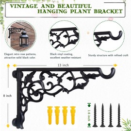 Fashion&cool Heavy Duty Hanging Plant Brackets, 2 Pcs 13" Hand Forged Wall Mount Bracket Durable Rust-Resistant Hummingbird Plant Hanger Hook for Hanging Plants Bird Feeder Lantern Wind Chimes