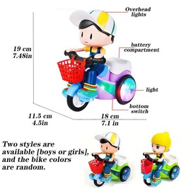 Colorful Durable Electric Tricycle Design Music Toy, Creative Light Up Tricycle Toy, Birthday Gift, Wheel:_Multicolor_Boy Stunt Car