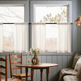Ivory Linen Cafe Curtains 30 Inch Length Light Filtering Semi Sheer Mini Curtains for Small Window Basement Bathroom Rod Pocket BOho Farmhouse Short Sheer Kitchen Curtains Laundry Room RV 26x30