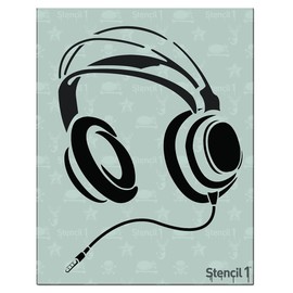 Stencil1 Headphones with Chord Stencil Durable Quality Reusable Stencils for Painting - Create Stencil Crafts and Decor - Decor on Walls Fabric & Furniture Recyclable Art Craft - 8.5" x 11"