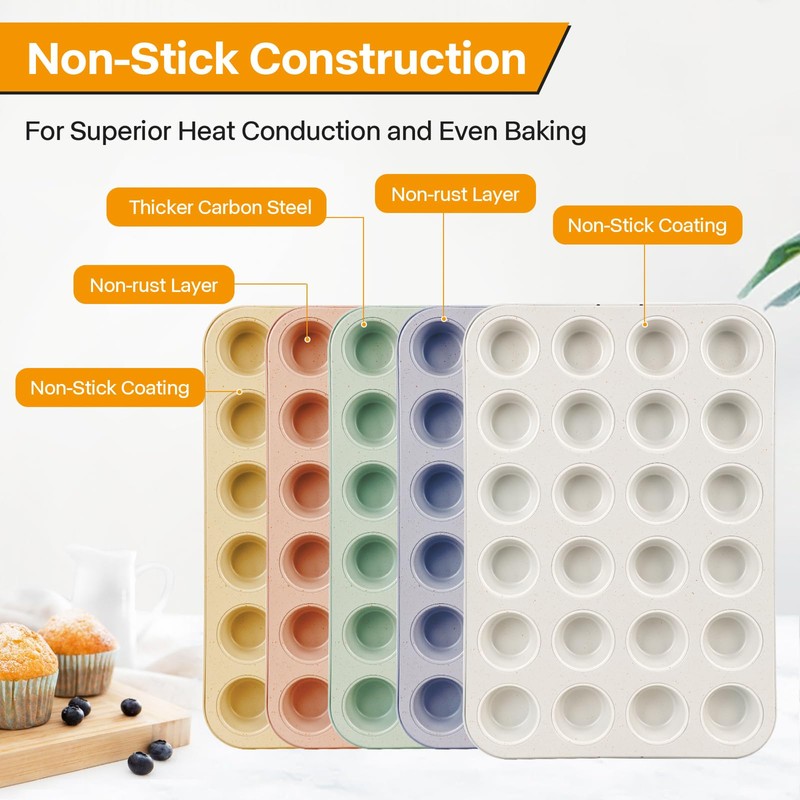 Spmarkt 2-Pack 24-cup Beige Miffin Pan, Non-Stick Cupcake Muffin Tin,
