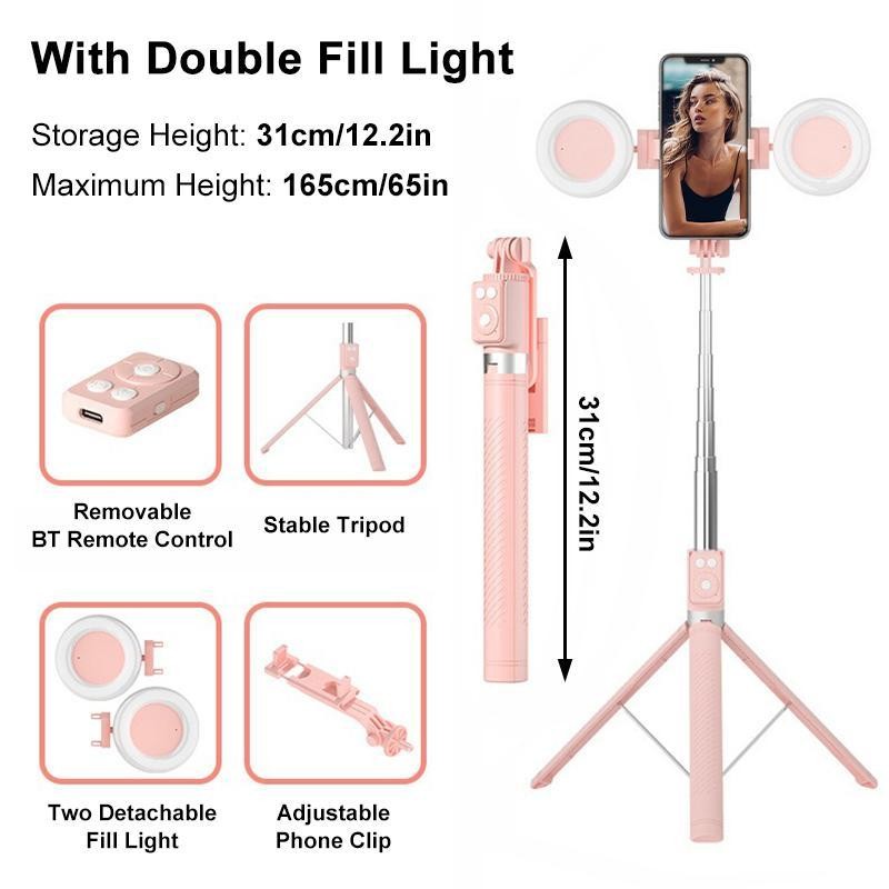 Multifunctional Selfie Stick, Retractable Phone Tripod with Lights, Selfie Stick