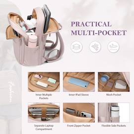 GOLF QUALITY Travel Backpack for Women Waterproof Carry On Bag Business Weekender Hiking Multilayer Laptop Bag,16 Inch,Pink