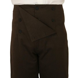 Historical Emporium Men's High Waist Cotton Regency Fall Front Trousers, Costume Cosplay Dress Pants with Suspender Buttons 32 Brown
