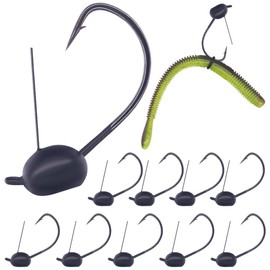 Weedless-Weighted-Wacky-Rig-Hooks-for-Bass-Fishing-Wide-Gap-Worm-Hook-Jig-Heads 10 Pack (3/16oz (5.25g)-10 Pack, 1/0 Hooks)