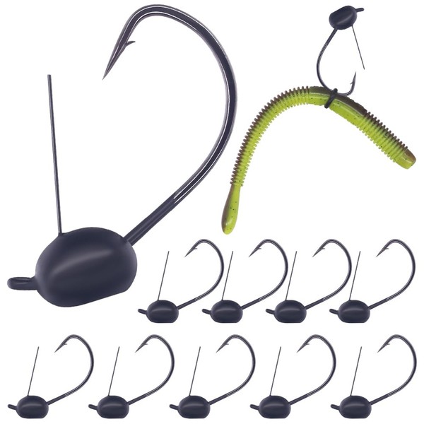 Weedless-Weighted-Wacky-Rig-Hooks-for-Bass-Fishing-Wide-Gap-Worm-Hook-Jig-Heads 10 Pack (3/16oz (5.25g)-10 Pack, 1/0 Hooks)