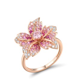 Santuzza 925 Sterling Silver Lily Ring Pink Sapphire Cubic Zirconia Gemstone Flower Statement Ring for Women (8)