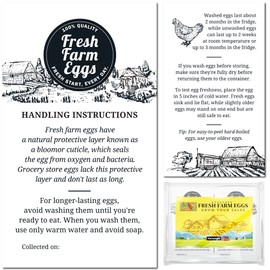 Havongki 100 Pack Premium Fresh Farm Eggs Handling Instructions Care Accessories Cards Labels | Egg Blank Cartons 4 6 12 15 18 30 48 50 Count Basket Box Container Storing Extra Organizer -M09CV100