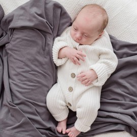 Zoe Sage Organic Stretchy Baby Swaddle Wrap - 1 Pack 120cm x 120cm(XL) Unisex Swaddle Wrap, Ultimate 4-Way Stretch, Breathable GOTS Certified Gentle Cotton Ideal for Newborn and Infant (Storm Grey)