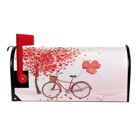 WOOR Valentines Day Red Love Heart Bicycle Valentine's Magnetic Magnetic Mailbox Cover Standard Size for Garden Yard Outdoor Decorations-18 x 20.8"