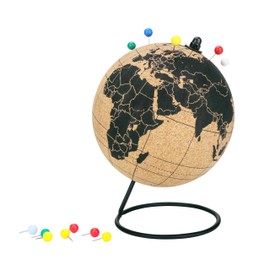 EXERZ 14 cm Globe Natural Cork Ball 12 Pins Included - Education World Travel Marking Card Pen and Mark Adventures, Unforgettable Places, Future Holiday Plans (Natural Cork)