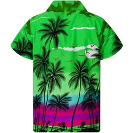 KING KAMEHA Funky Hawaiian Shirt, Shortsleeve, Beach, Green, S