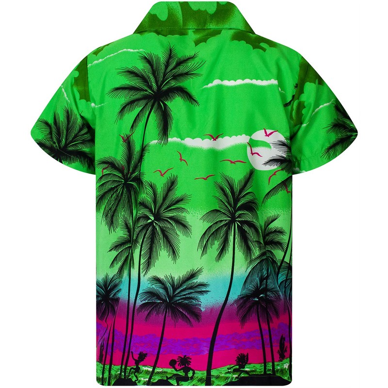 KING KAMEHA Funky Hawaiian Shirt, Shortsleeve, Beach, Green, S