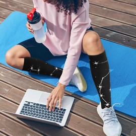 4 Pairs Compression Socks for Women & Men Knee High Socks Moisture Wicking Support Calf Sock for Circulation Running Travel Gradient Compression Leg Sock Black