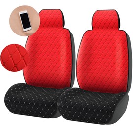 CAR PASS Linen Car Seat Cover Two Front, Anti-Slip Cotton Seat Cushion for Women,Rhombus Stitch Sideless Front Set Easy Install 30sec, Universal Fit for SUV Sedan Van Truck Vehicle（Red）