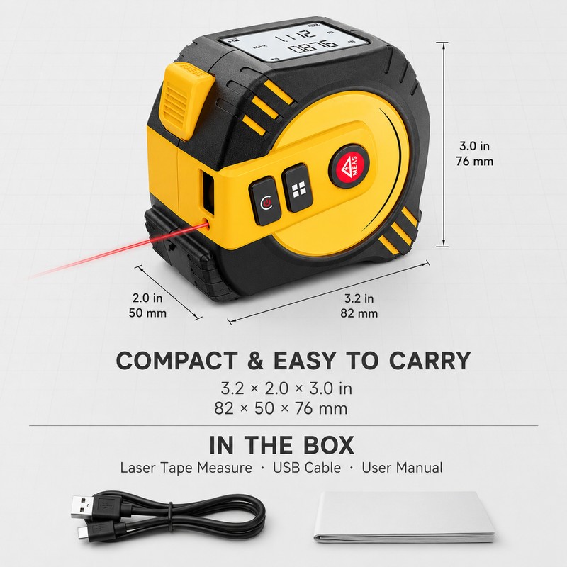 2-in-1 Laser Tape Measure for Home & Construction – 40m