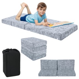 MeMoreCool Foldable Floor Mattress for Kids, Glow Toddler Nap Mat for Sleeping and Daycare, Portable Trifold Futon Mattress Floor Bed, Dinosaur