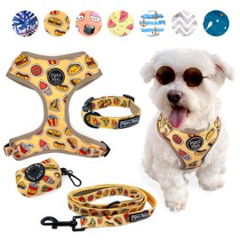 4-Piece Walkies Bundle [Pipco Pets] - Adjustable Dog Harness + Collar + Lead + Poo Bag Dispenser | Cute Colourful Patterns | Perfect Fit, Escape Proof Vest | Safe and Secure | (XS, Snack Pack)