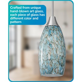 EDISHINE EDISHINE Pendant Light, Hand Blown Hanging Light Fixture, Adjustable Brushed Nickel Rods, Blue Glass Pendant Lighting for Kitchen Island, Sink, Bathroom, Dining Room