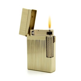Visol Hubbard Traditional and Torch Flame Refillable Gas Lighter, Flint and Windproof Adjustable Flame Lighter (Shipped Without Butane) (Brushed Stripes Gold)