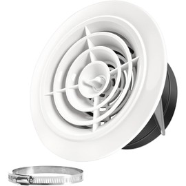 KCVENTSAIR Soffit Vent 6 Inch Round Air Vent Cover, ABS Adjustable Ceiling Vent with Louver, HVAC Indoor Outdoor Intake Vent for Living Room Attic Bathroom Kitchen Ventilation Use, White (150mm)