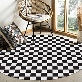 Olivefox Round Area Rugs Modern Black and White Checkered Lattice Pattern Super Soft Indoor Stain-Proof Carpet Floor Mat Anti-Skid Runner Rugs for Home Living Room, Bedroom, Dining Room, 3 Feet