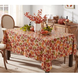 Newbridge Leaves are Falling Autumn and Thanksgiving Vinyl Flannel Backed Tablecloth, Fall Season Contemporary Leaf Easy Care Vinyl Tablecloth with Flannel Backing, 52” x 70” Oblong/Rectangle