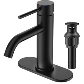 FORIOUS Matte Black Bathroom Faucets 1 Hole, Stainless Steel Bathroom Sink Faucet with Metal Pop up Drain, Single Handle Bathroom Faucet, Vanity, Lavatory Faucet for Bathroom Sink