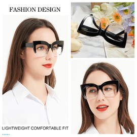 MARE AZZURO Oversized Reading Glasses Women Large Square Readers 1.00 1.25 1.50 1.75 2.00 2.25 2.50 2.75 3.00 3.50 4.00 5.00 6.00 (Black-clear, 2.25)
