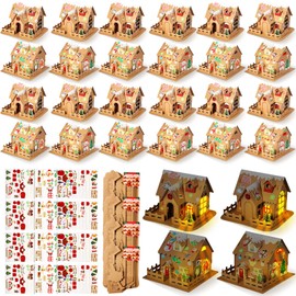 Libima 28 Set Christmas Craft Kit Christmas Gingerbread House Kit Make a Gingerbread Cardboard House Novelty Holiday House Crafts for Boy Girl Xmas Party Game Craft Supplies