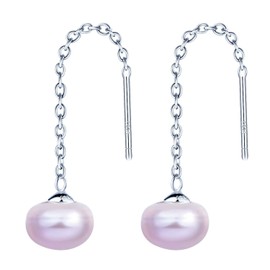Woman's Girl's Sterling silver Earrings, Elegant Pearl Ear Wire, White, pink and purple, gift for Birthday, Valentine's Day and Christmas
