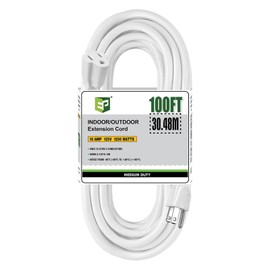EP 100 Ft Outdoor Extension Cord - 16/3 SJTW White Electrical Cable with 3 Prong Grounded Plug