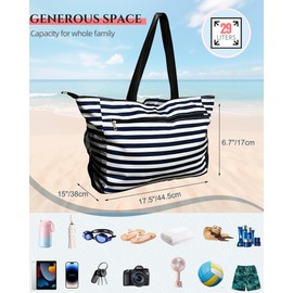 Waterproof Beach Bag for Women - Extra Large Beach Tote with Zipper & Pockets | Durable Sandproof Pool Bag for Swimming, Family Vacations Carry All Beach Essentials